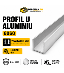 Profil U aluminiu 20 x 40 x 20 x 2 mm, 6 metri Profil U aluminiu 20 x 40 x 20 x 2 mm, 6 metri